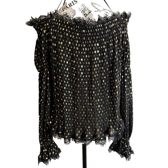 THE KOOPLES Moonlight Black Sheer Golden Metallic Dots Off Shoulder Glam SZ 1(S) - Picture 2 of 10